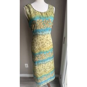 Vtg Cottage Core Maxi Dress 90s Hawaiian Beach Summer Tie Back Green Large‎